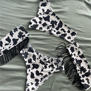 Cow Print Fringe rave Set